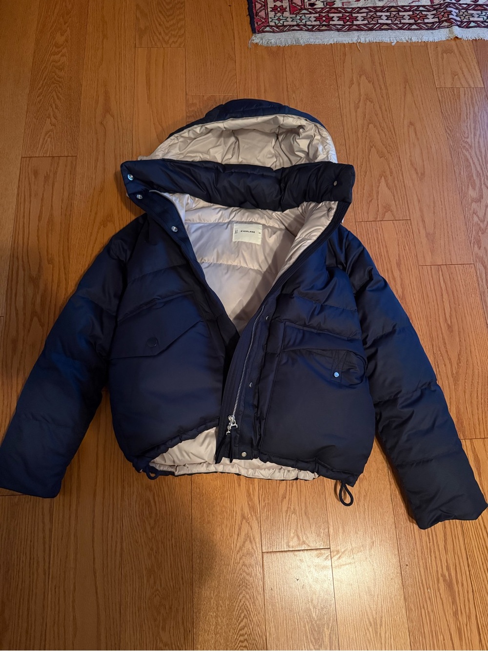 Everlane ReNew Short Puffer / Heavyweight Hooded Down Coat